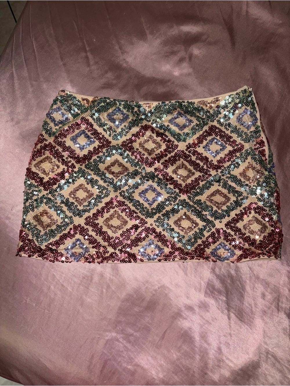 Multicolor Sequin Diamond-Pattern Mini Skirt